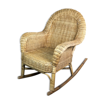 Rocking chair in rattan and bamboo rocker 1980