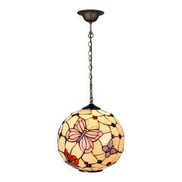 Lampe à suspension ronde Tiffany avec papillons