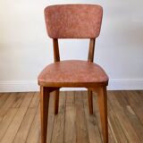 Set of 6 Scandinavian chairs in beech wood and pastel skaï 50s