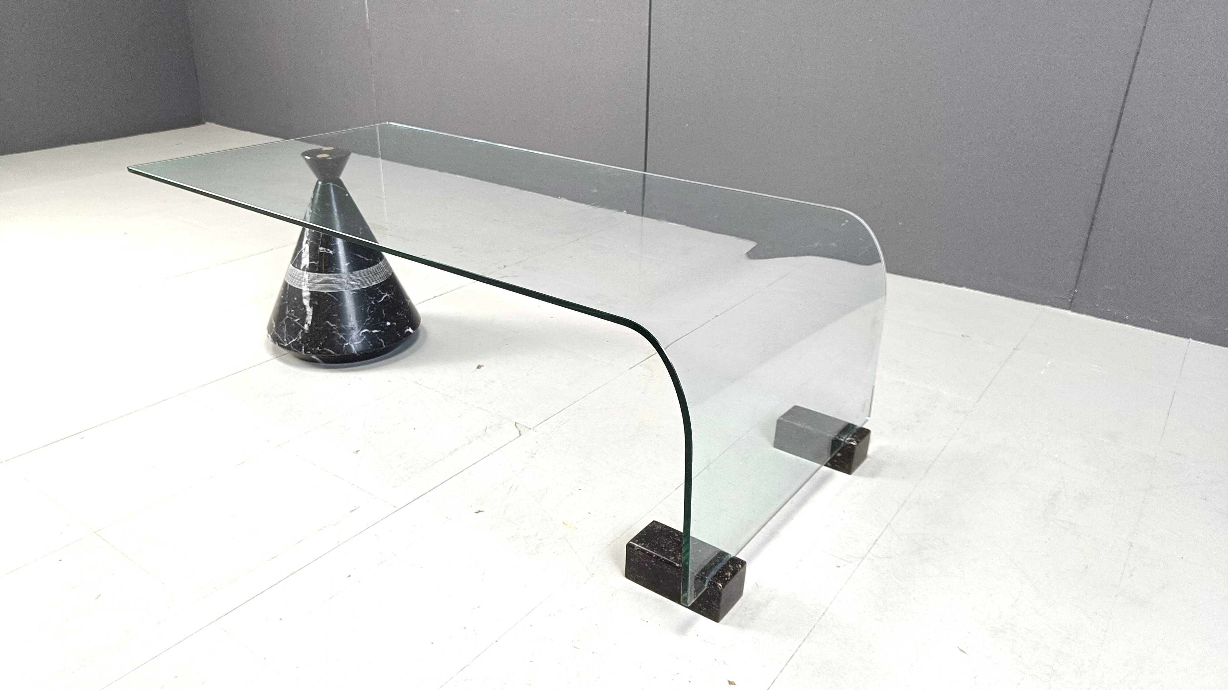 Postmodern black marble and glass coffee table, 1980s