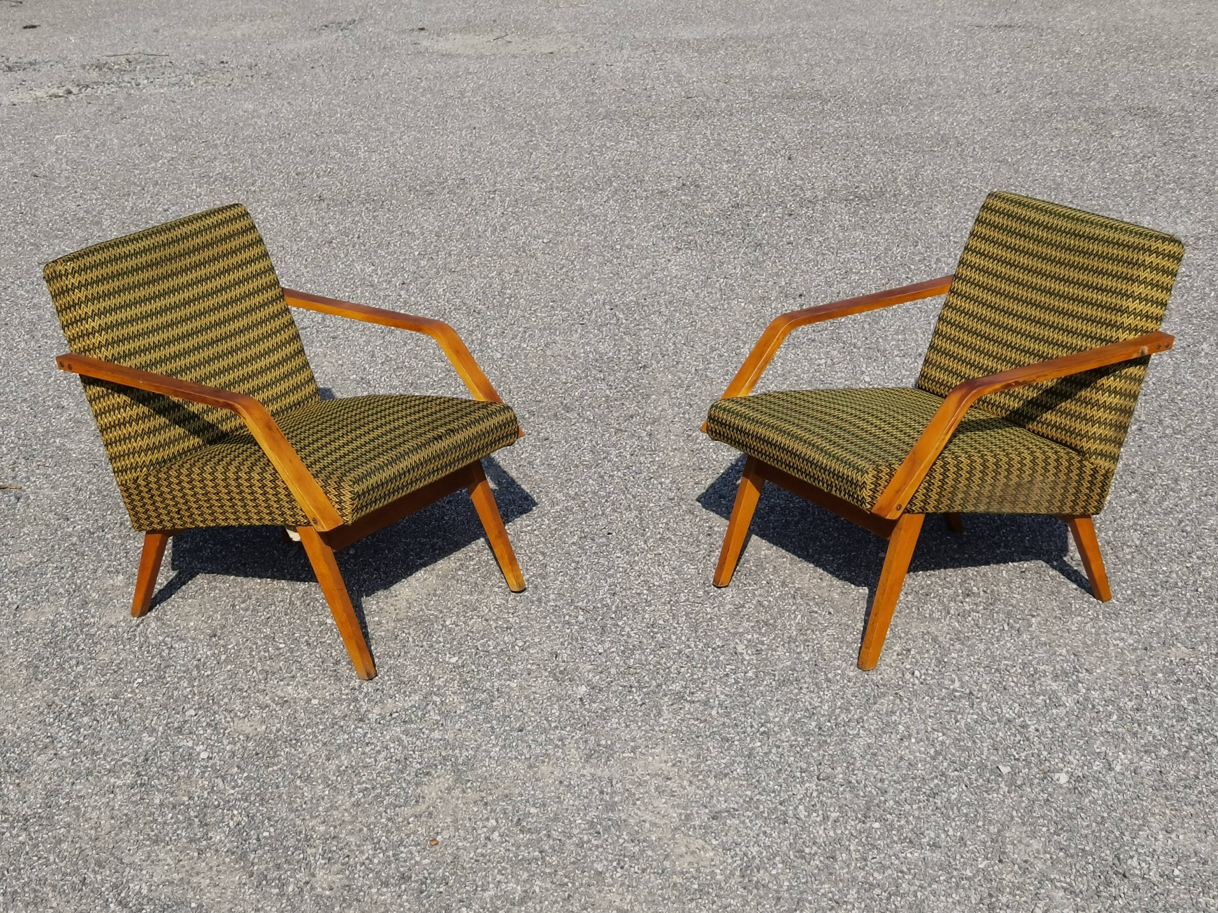 Pair of antique armchair Mier Topolcany green/yellow