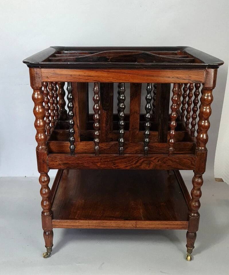 Vintage teak magazine rack with turned columns, 51x42x37 cm SD013