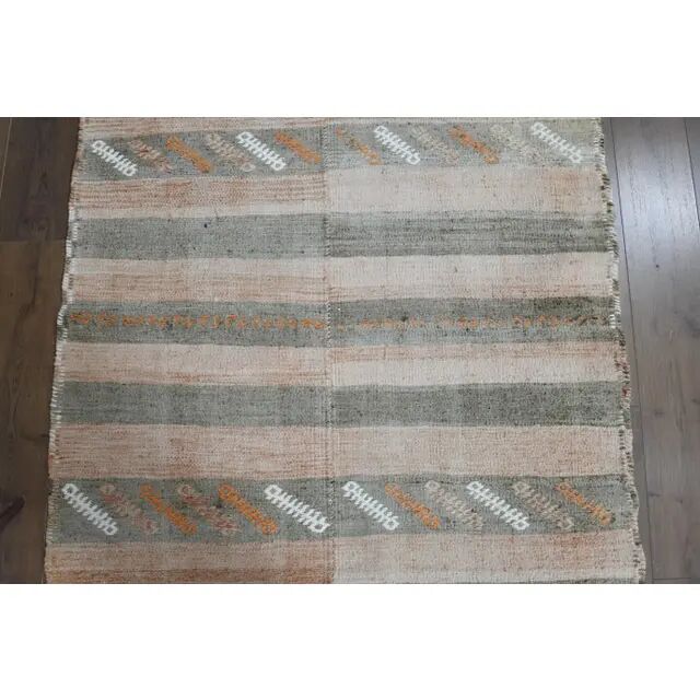 Striped Turkish Vintage Oushak Runner Handmade Wool Runner Rug 131x444