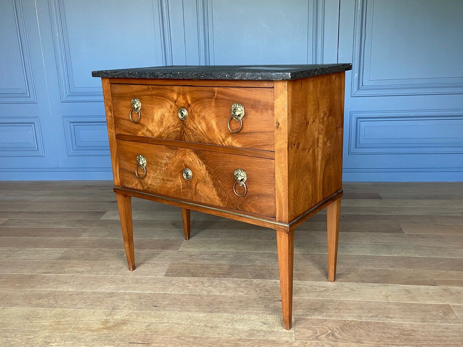 Chest of drawers two drawers restoration black marble heads of lions XIX century