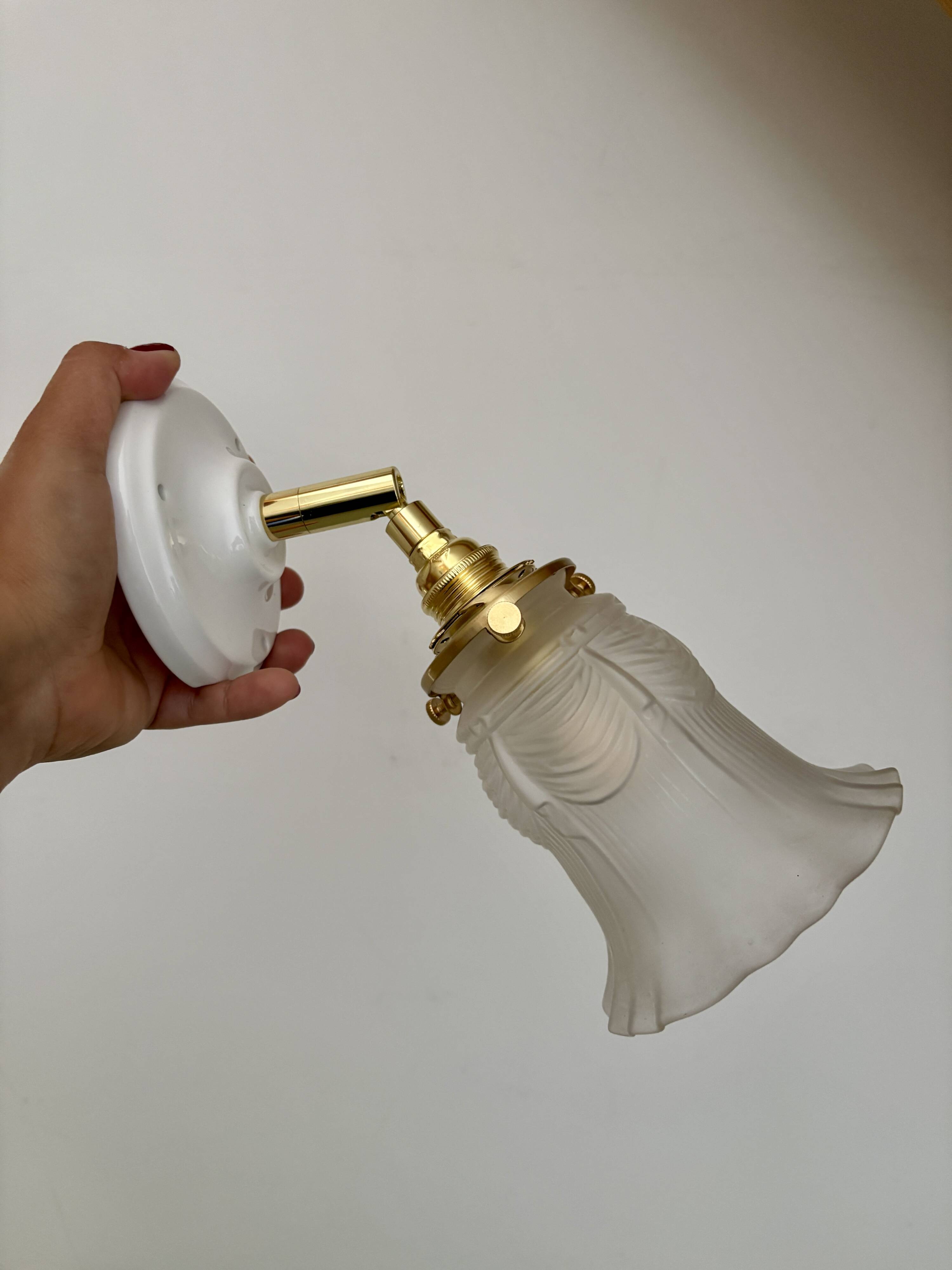 Vintage frosted glass tulip wall lamp