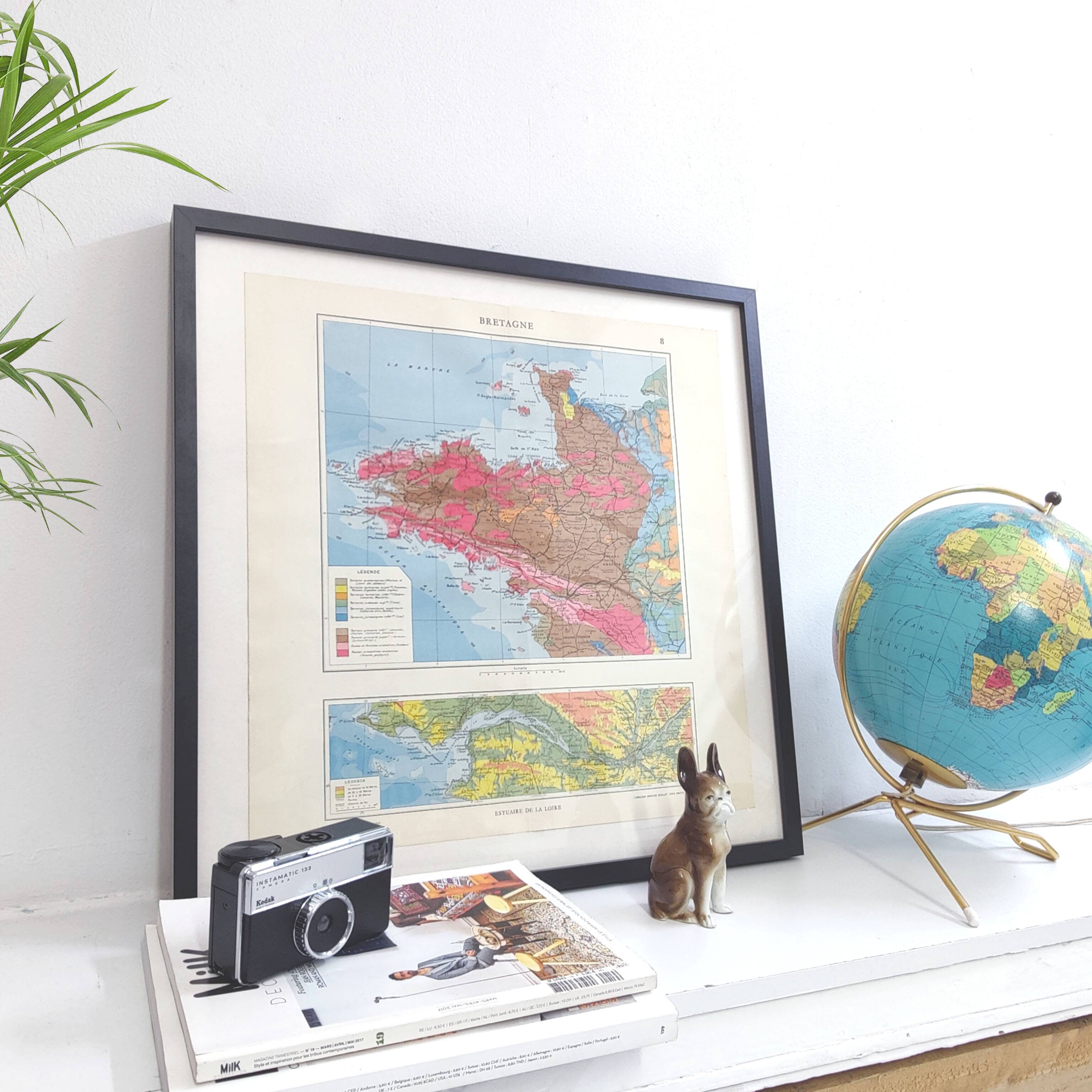 Brittany and Loire estuary map 43x43cm vintage from 1950