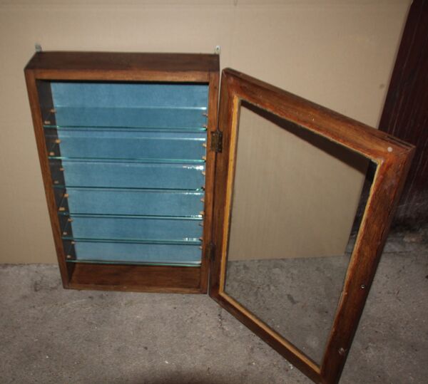 Vitrine murale chêne massif queue d'aronde bibelots ébéniste ancienne artisanale