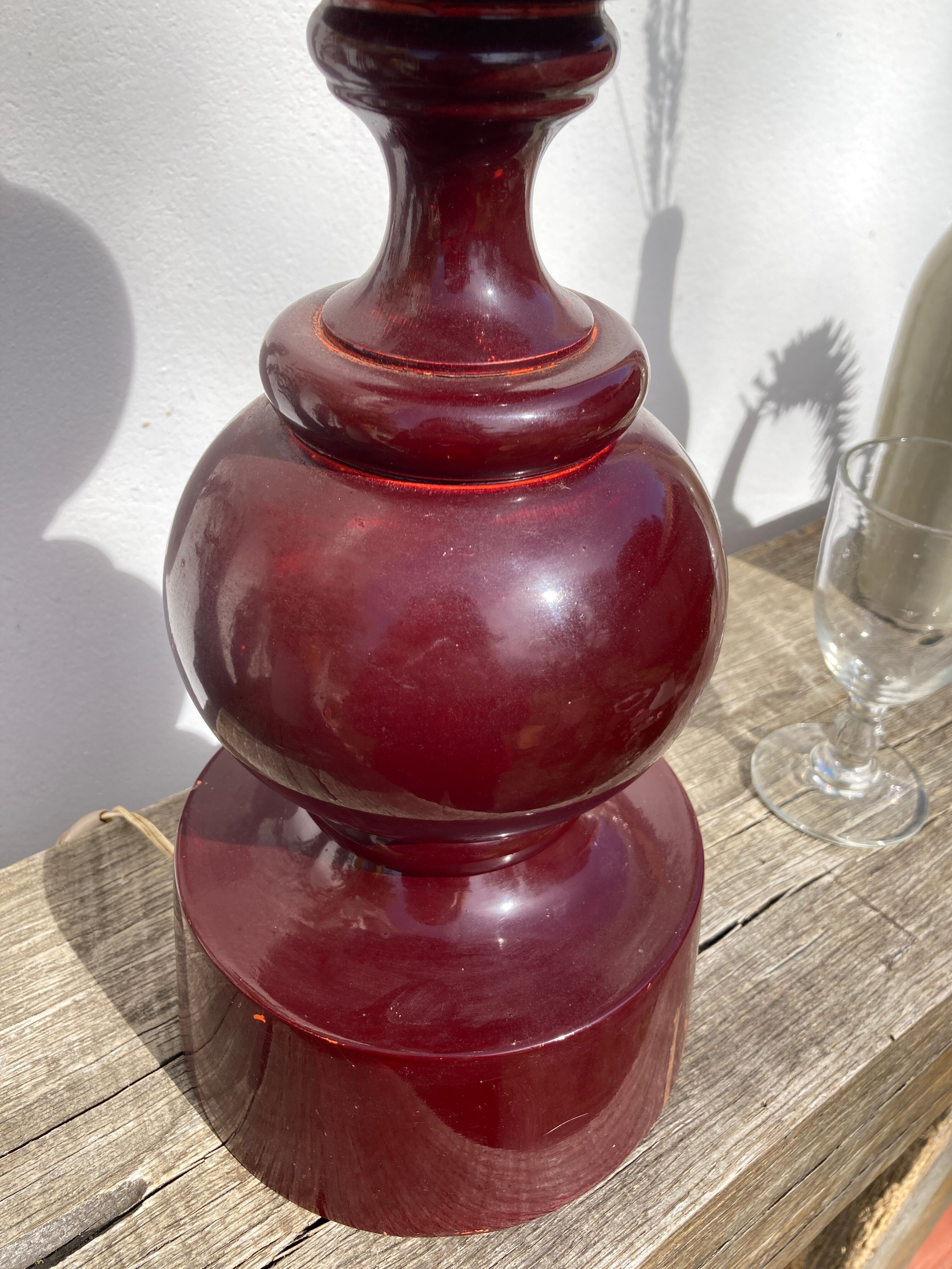 Large 1970 wooden lamp foot turned plum