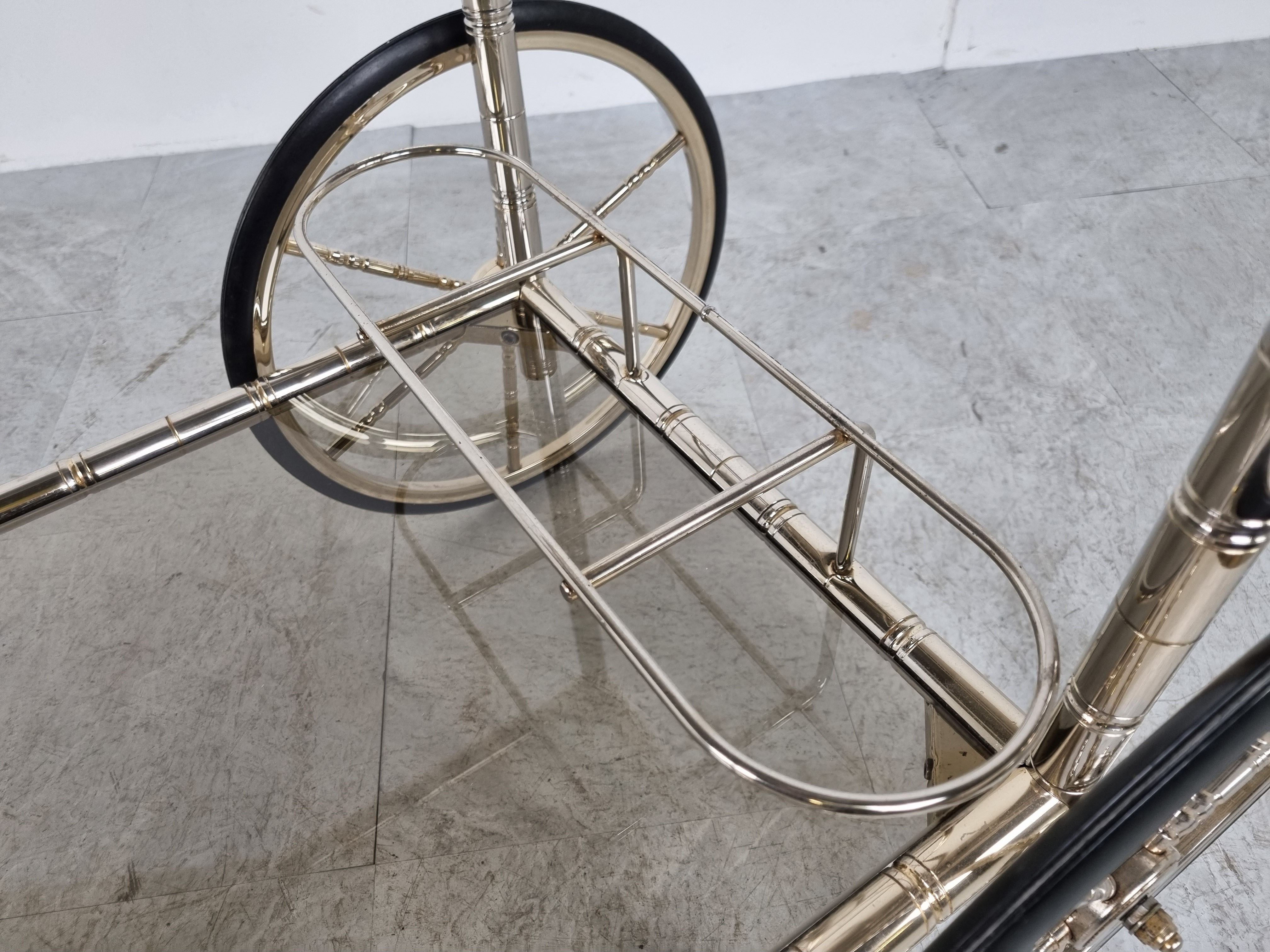 Chromed faux bamboo bar cart, Orsenigo Italy, 1970s