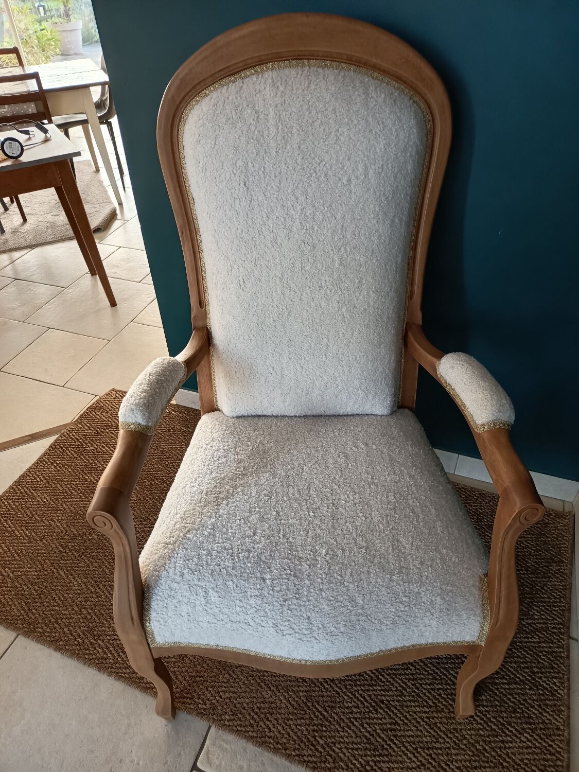 Renovated Voltaire armchair in Japandi style