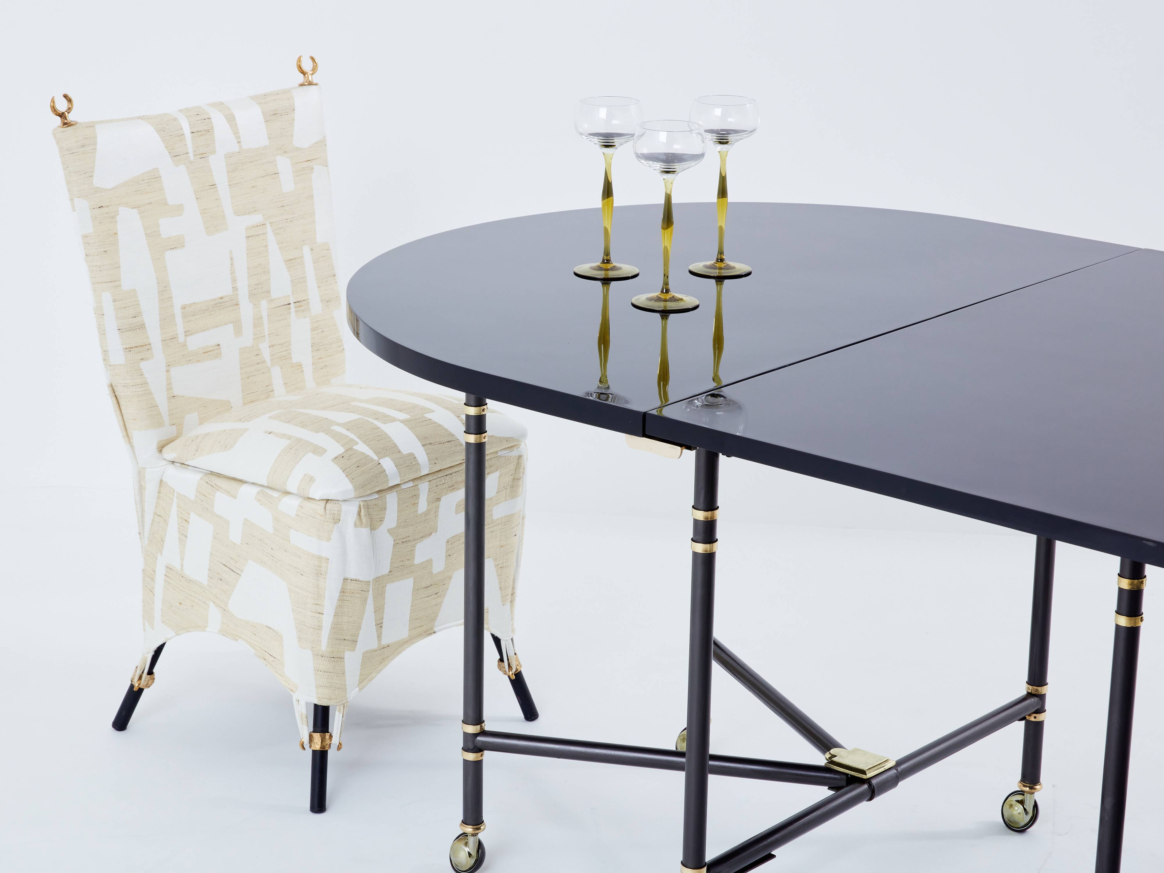 Maison Jansen Royal extendable black lacquer dining table 1960