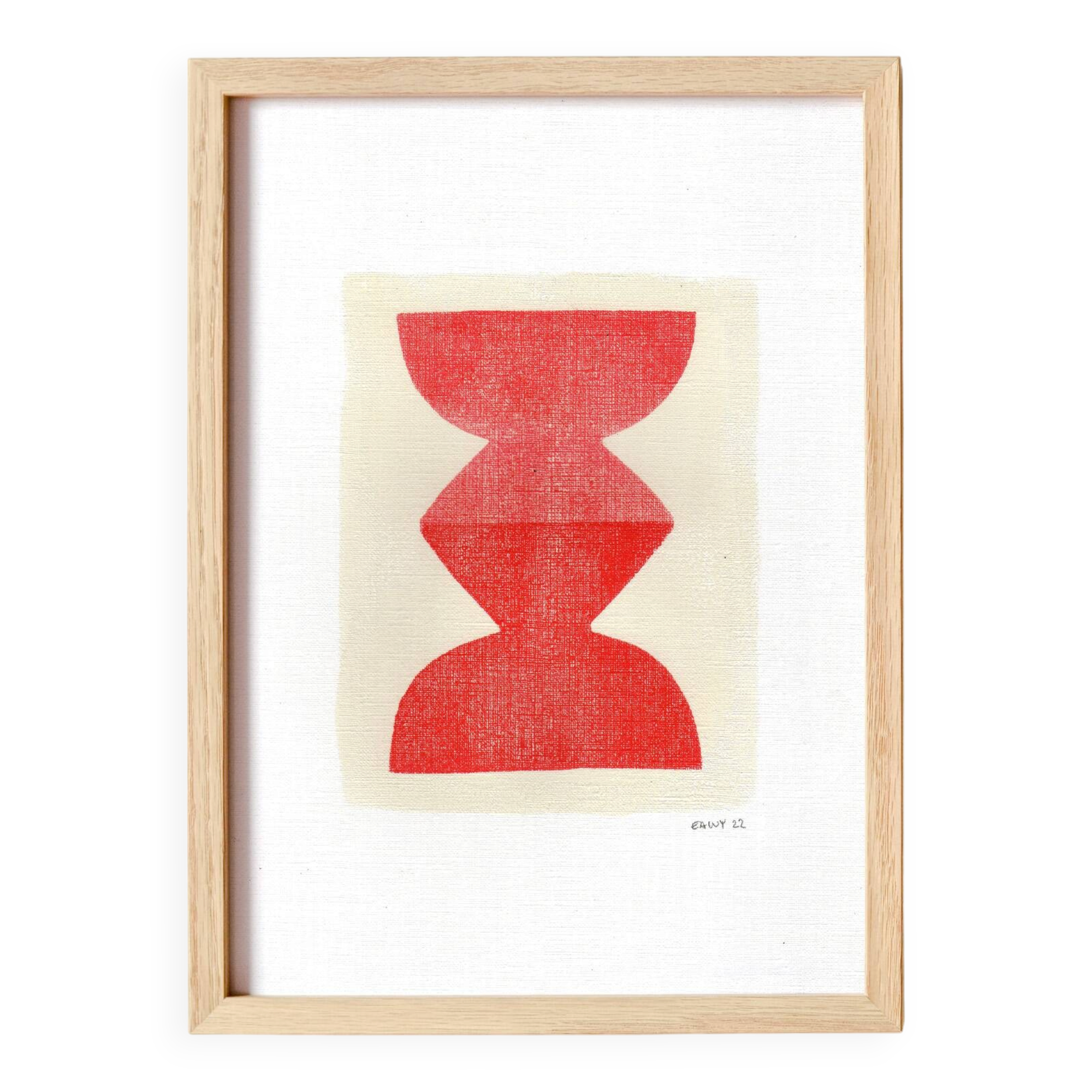 "Totem" red painting on paper signed Eawy