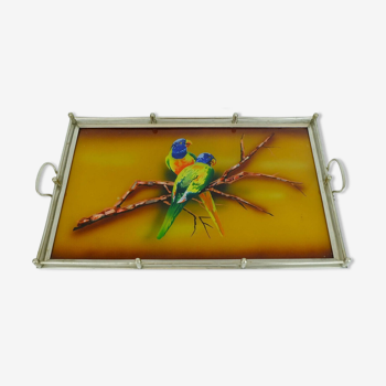 Plateau art déco tray métal métal motif perroquet 1920s 30s