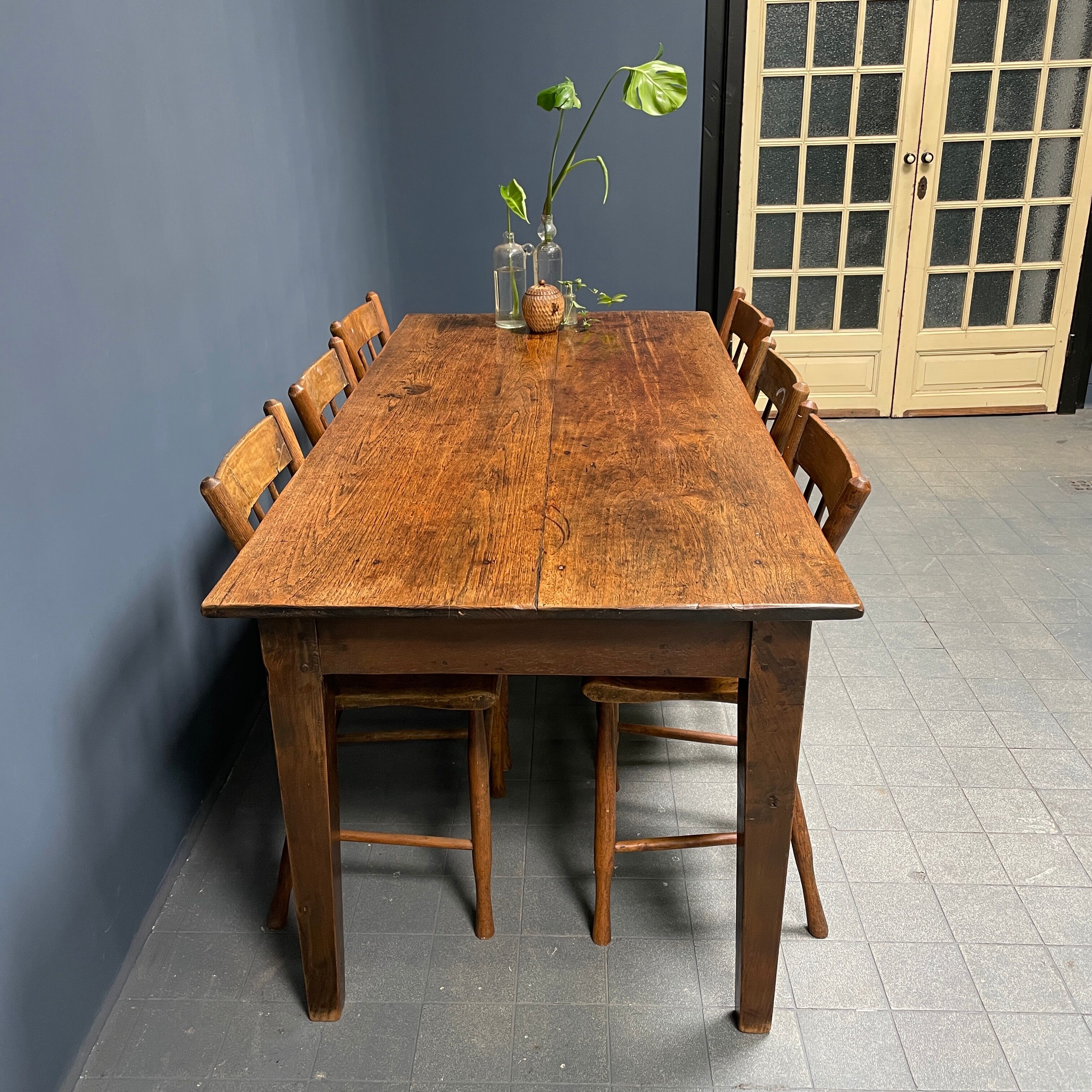 Rustic french farmhouse dining table made of oak and elm