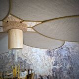 Suspension luminaire fleur XXL, 6 pétales en métal et lin