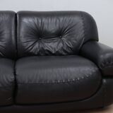 3-Seater black leather Sapporo sofa by Mobil Girgi 1970s