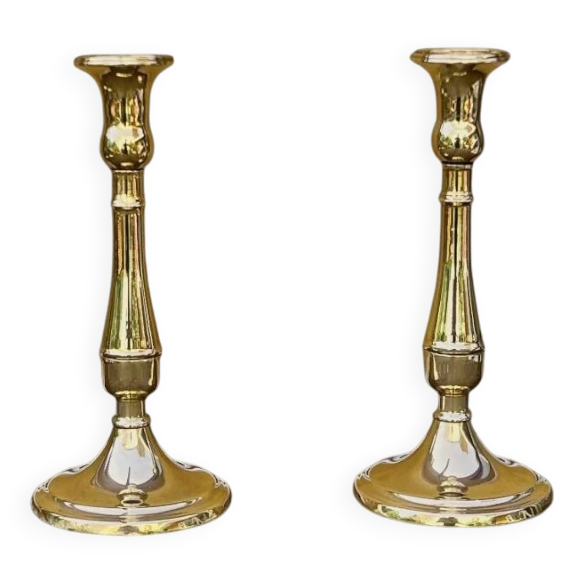 Pair of polished brass candlesticks – 1950s 60s
