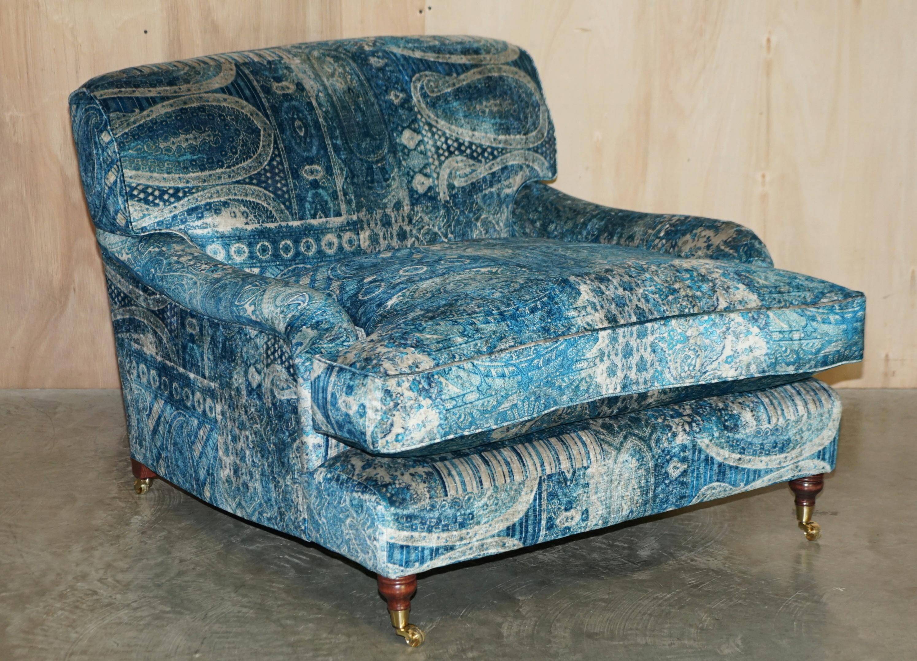 Pair of custom Howard love seat armchairs in Mulberry Lemond silk velvet.