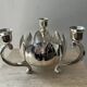 Lotus candle holder vintage spade flowers 3 lights silver metal