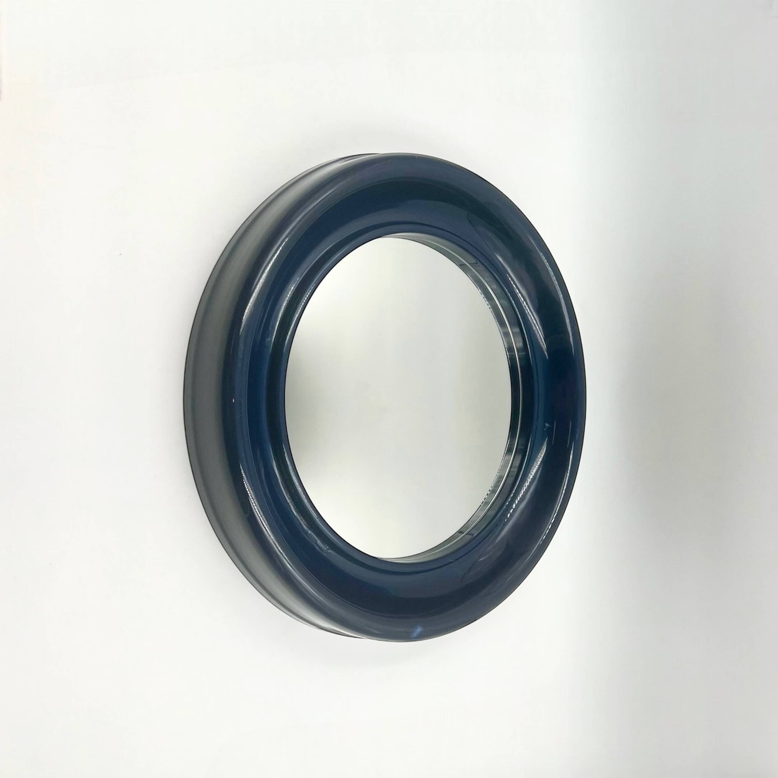 Vintage Wall Mirror with Bold Blue Plastic Frame, 1960s