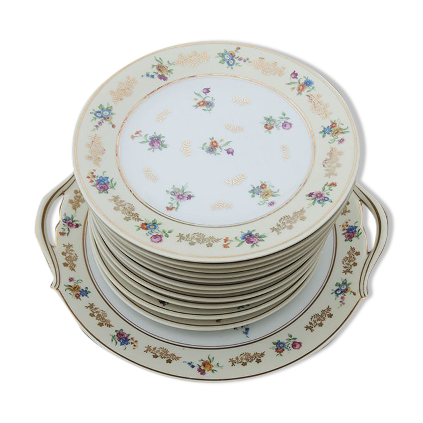 11 Limoges porcelain dessert plates, Raynaud & Co