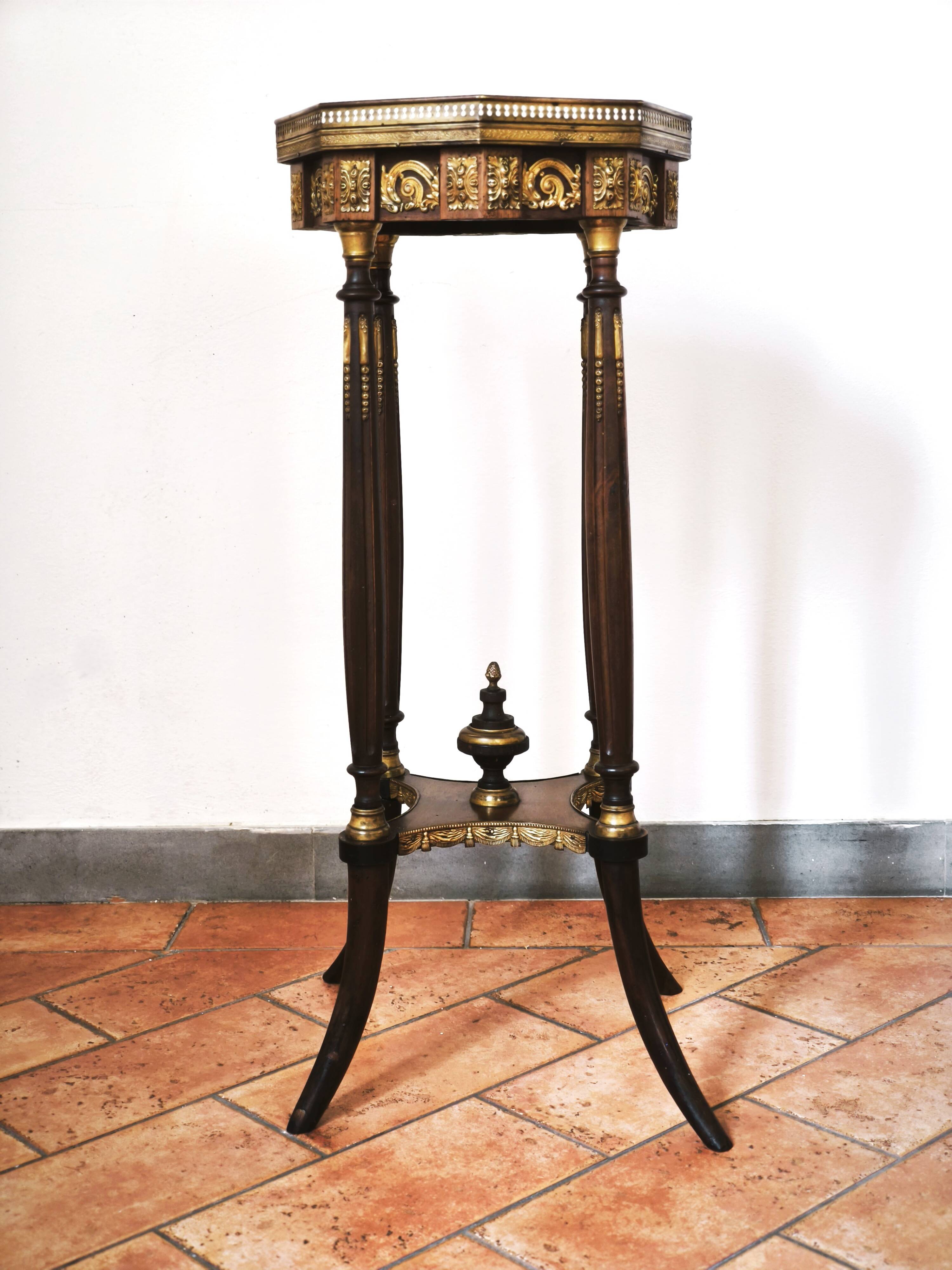 Napoleon III style side table in solid walnut, onyx top and details.