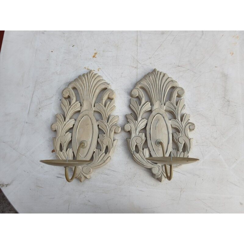 Pair of cerused wood and iron wall lights