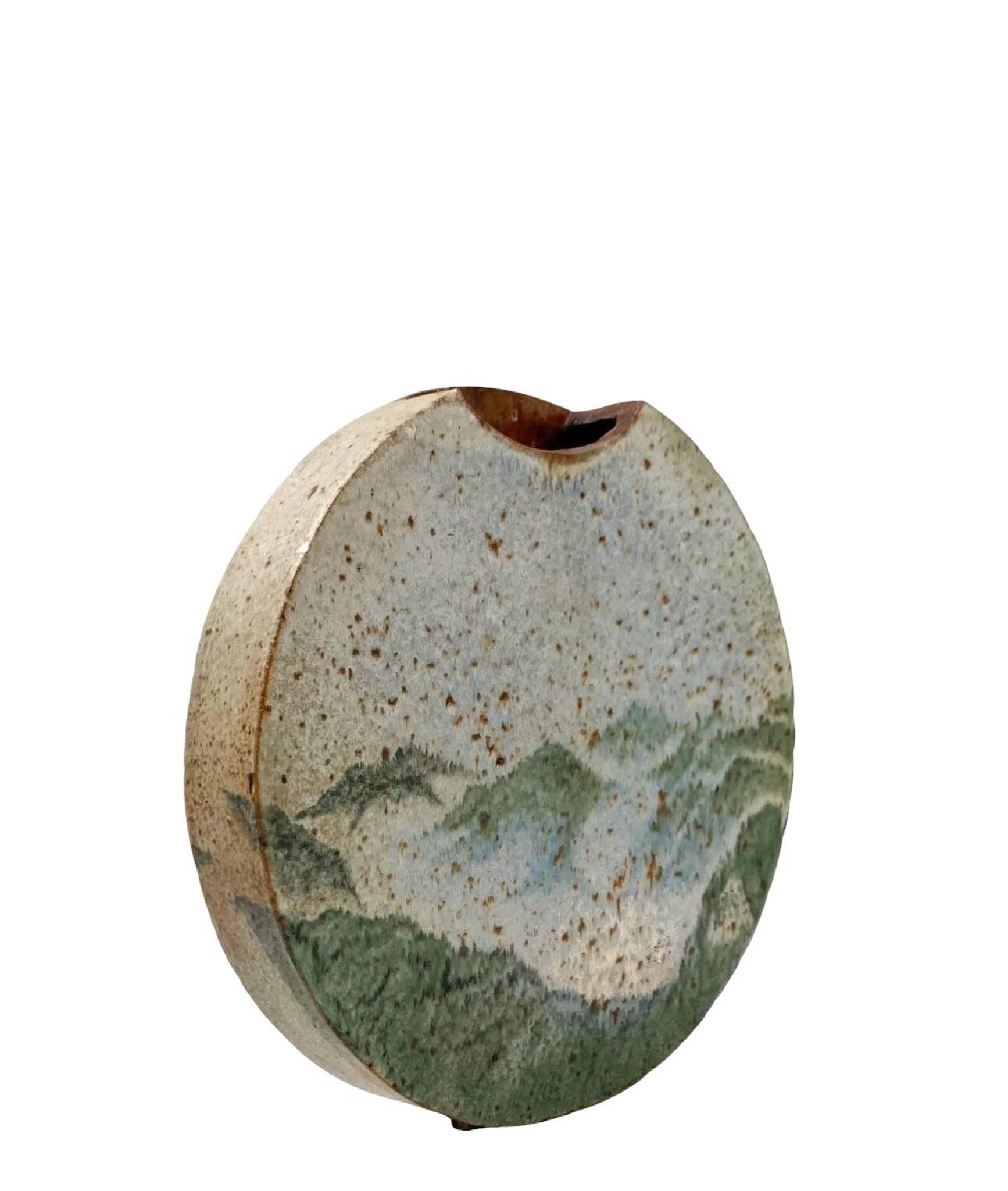 Pierre Devie, Mid-century modern green ceramic solifleur vase, France 1980