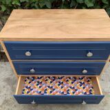Art Deco chest of drawers in raw wood and blue, 1940
