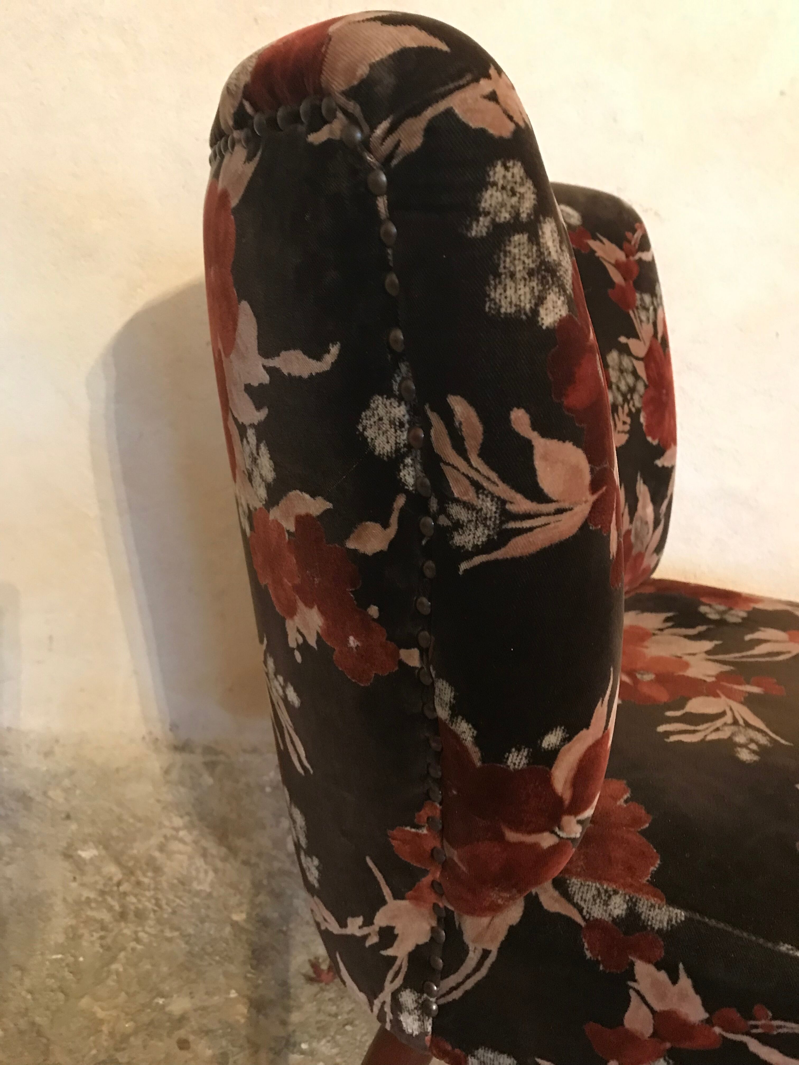 Vintage cocktail armchair 1960 feet compass and fabric flowers