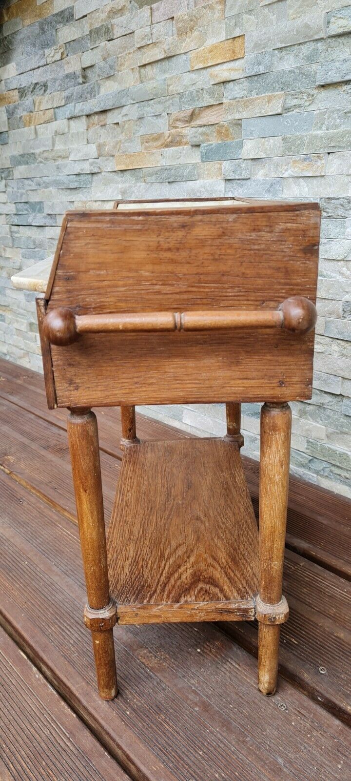 Old wooden children's toilet table and marble top