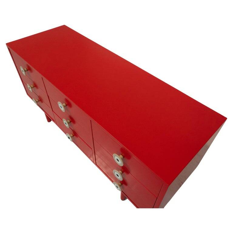 Buffet moderne laqué rouge du milieu du siècle, Italie, années 1970