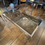 Belgo chrome coffee table hollywood regency style, chrome steel & glass, ca 1970