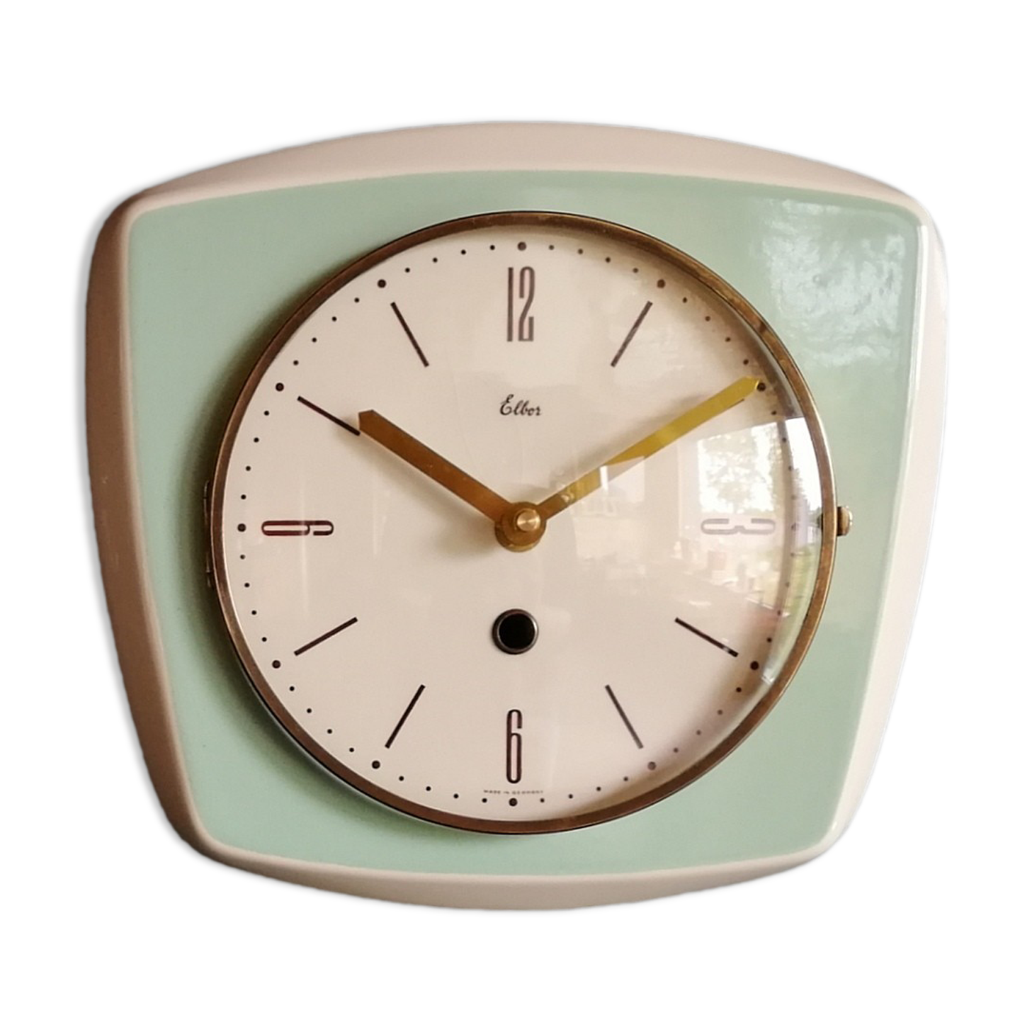 Vintage ceramic clock silent wall clock "Elbor green celadon"