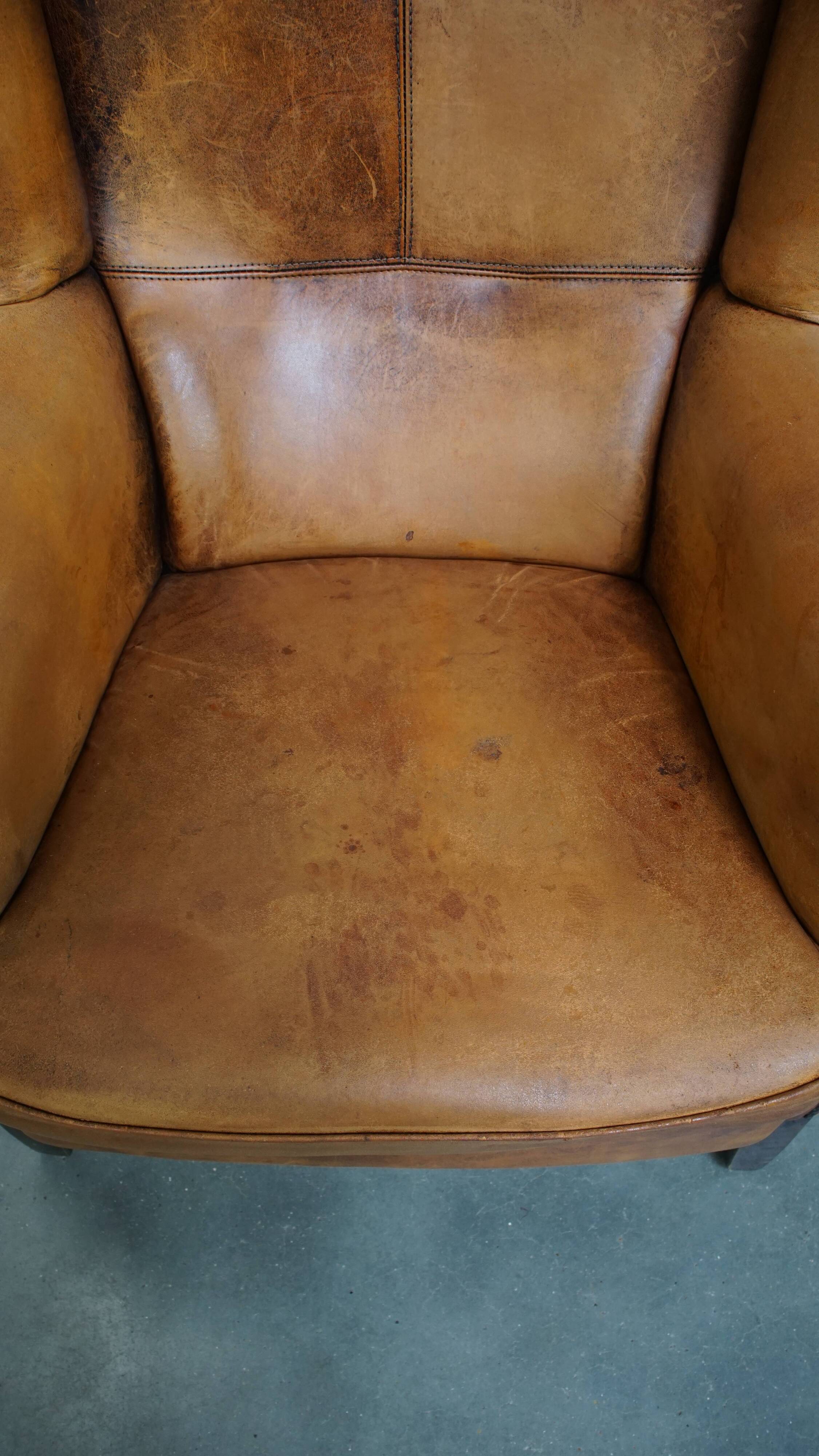 Vintage Wingback Chair Made from Sheepskin Leather