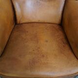 Vintage Wingback Chair Made from Sheepskin Leather