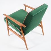 Vintage armchair, fully renovated, 1970s, green bottle velvet, pink edge