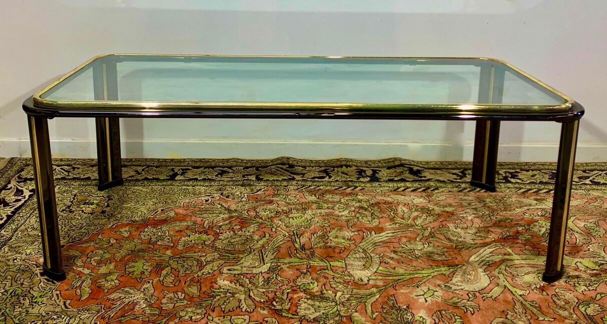 Glass coffee table, chromed steel, Design Italy 1960