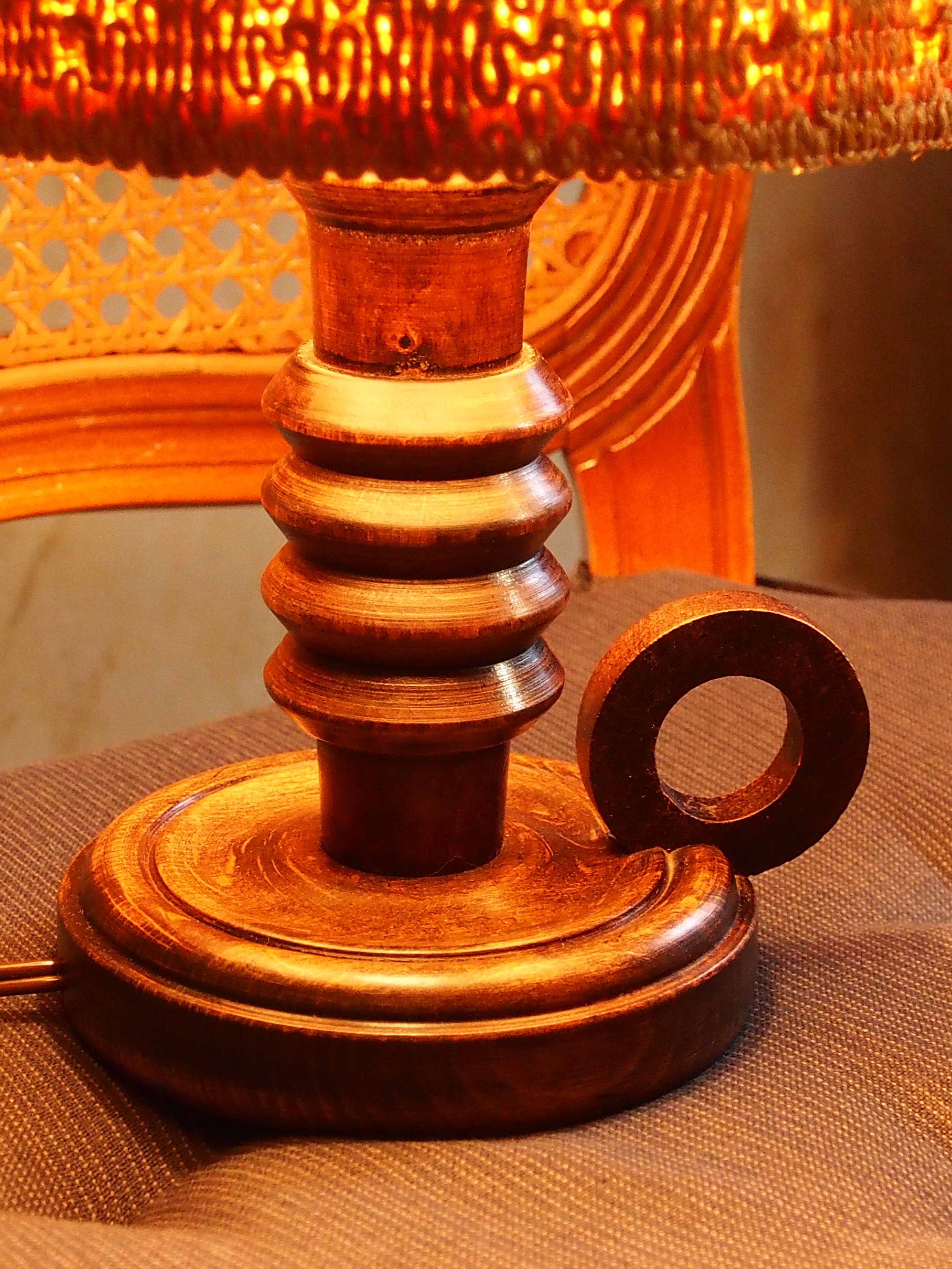 Vintage turned wooden candle holder lamp