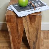 Brutalist stool in solid teak