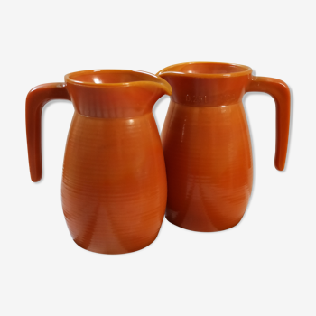 Two vintage arcopal volcano pitchers
