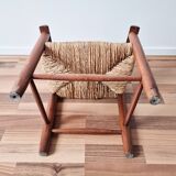 Vintage wooden and straw children's armchair