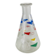Vintage glass carafe 1960 Atomic boomerang decor blue red yellow