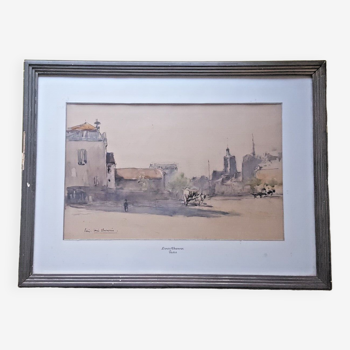 Watercolor Louis Chervin Official painter of the Navy "view of Paris"