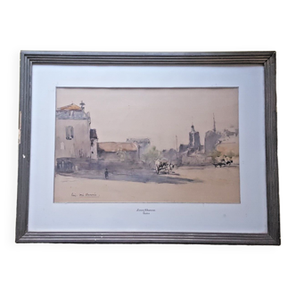 Aquarelle Louis Chervin Peintre officiel de la Marine "vue de Paris "