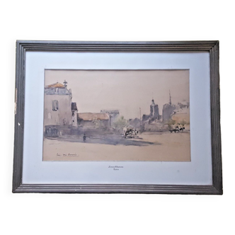 Watercolor Louis Chervin Official painter of the Navy "view of Paris"