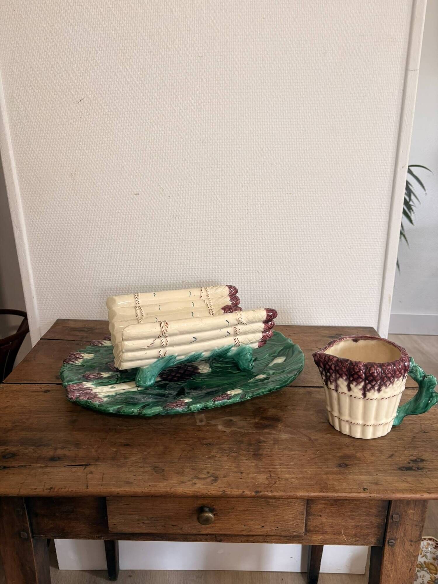 Service à asperge vintage en céramique émaillée, terre cuite Bavent