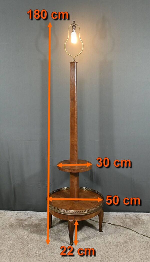 Important Lampadaire en Marqueterie, style Transition Louis XV / Louis XVI