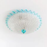 Lampe de plafond en verre de Murano bleu clair par Barovier e Toso - Hollywood Regency, éclairage du milieu du siècle en Italie (années 1960)