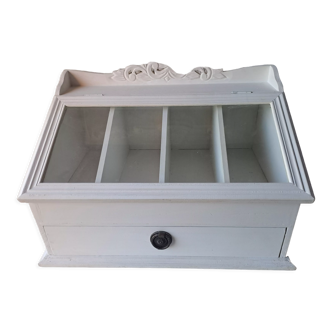 Storage box with lockers and drawer in white painted wood